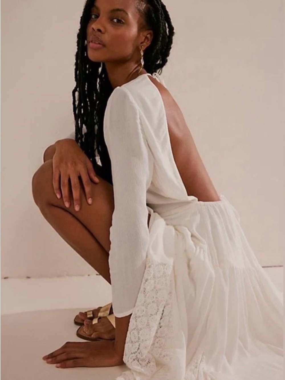 NWY Free People Ivory Open-Back Maxi Dress with Lace Panels